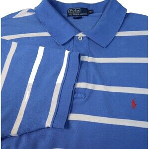 Polo Ralph Lauren Men Golf Polo Shirt 2XLT Tall Blue & White Striped Cotton Pony